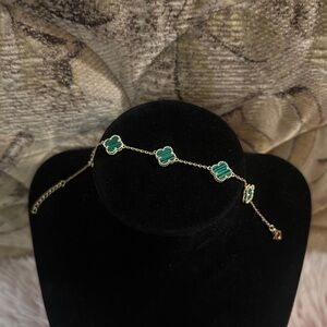925 Gold Malachite Clover Bracelet - 7-8in